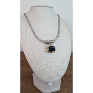 MX signed silver toned‎ dark blue stone with magnetic clasp 18" length